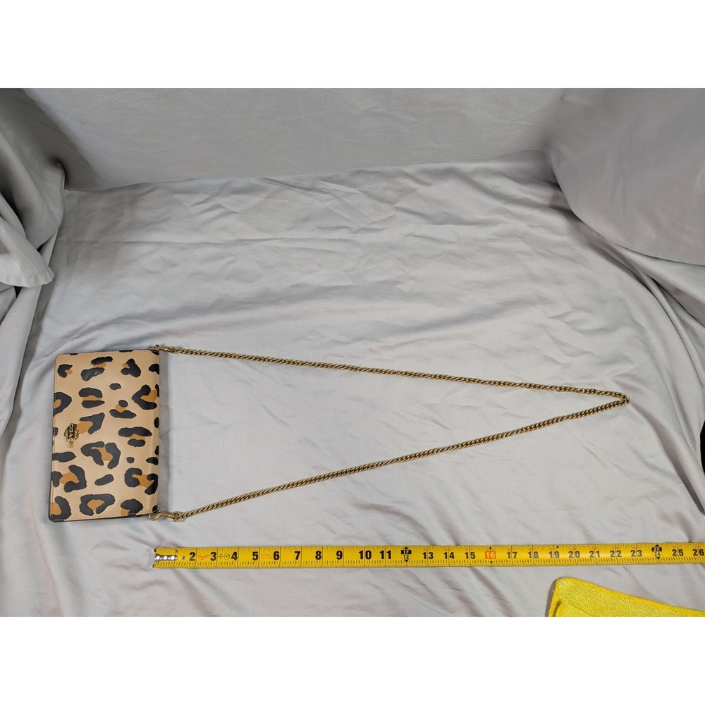 Coach Callie Foldover Chain Clutch Leopard Print Wallet Crossbody Brass Leather - Picture 9 of 9